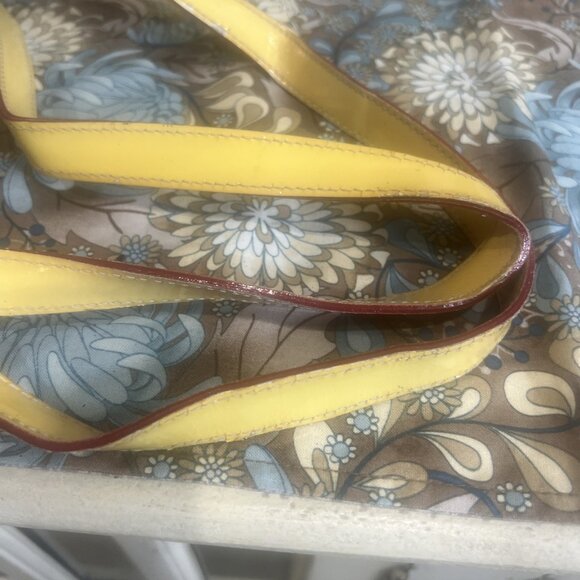 Project Bag-Arcadia Italian Handbag Embossed Patent Leather Satchel Yellow Tote - Picture 16 of 16